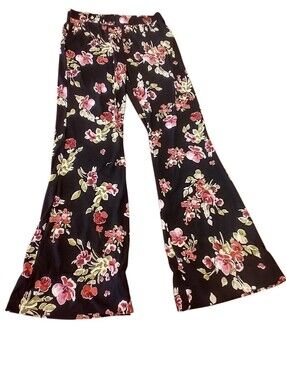 Black Floral Bell Bottom Pants